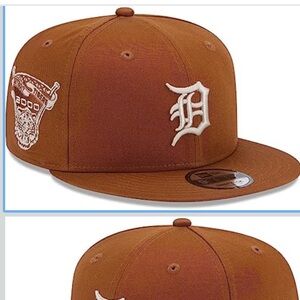 NWT New Era Tan Brown Cap White DETROIT TIGERS 9Fifty SnapBack Patch Baseball